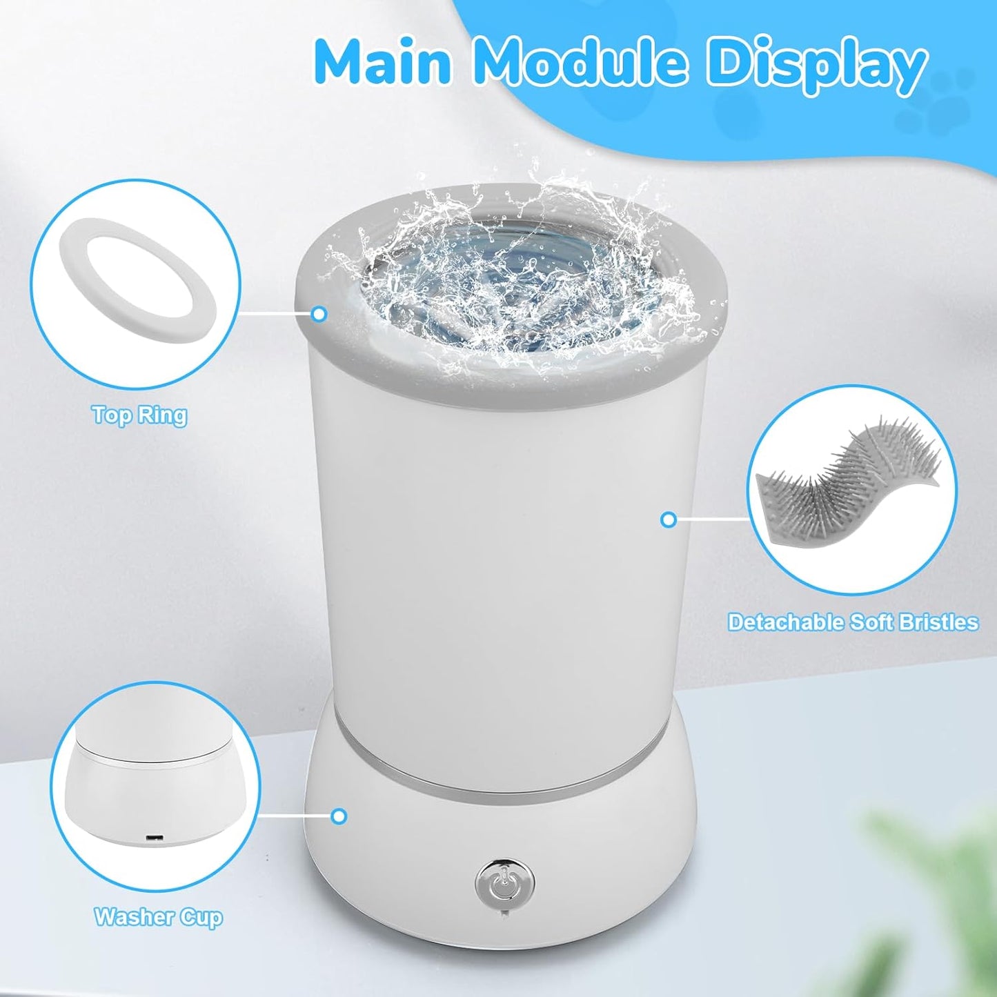Automatic Dog Cleaner Washer and Massager, Electric Pet Foot Paws Washer for Dogs Cats, USB Portable Dog Feet Cleaner Cup for Medium to Large Dogs, Pet Grooming Supplies(White)