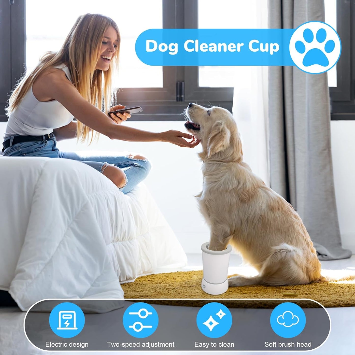 Automatic Dog Cleaner Washer and Massager, Electric Pet Foot Paws Washer for Dogs Cats, USB Portable Dog Feet Cleaner Cup for Medium to Large Dogs, Pet Grooming Supplies(White)