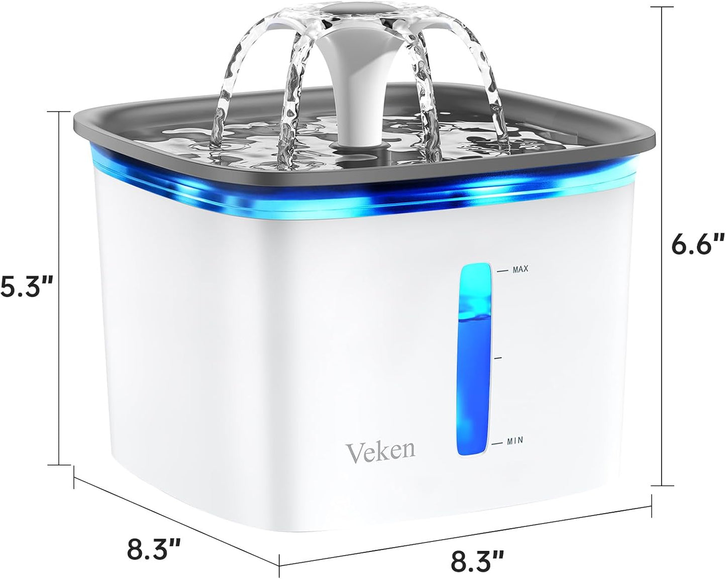 Innovation Award Winner 95Oz/2.8L Pet Fountain, Automatic Cat Water Fountain Dog Water Dispenser with Replacement Filters for Cats, Dogs, Multiple Pets (Grey, Plastic)