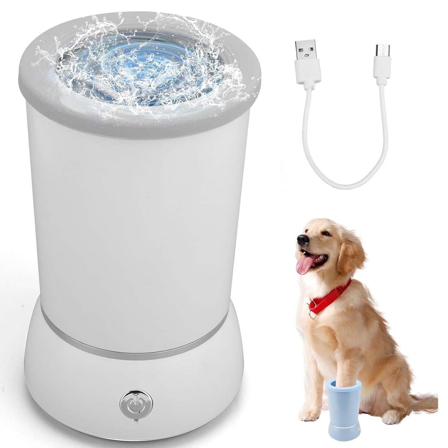 Automatic Dog Cleaner Washer and Massager, Electric Pet Foot Paws Washer for Dogs Cats, USB Portable Dog Feet Cleaner Cup for Medium to Large Dogs, Pet Grooming Supplies(White)