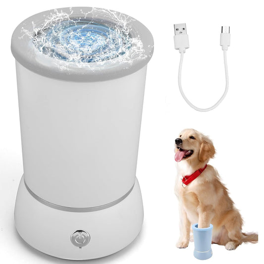 Automatic Dog Cleaner Washer and Massager, Electric Pet Foot Paws Washer for Dogs Cats, USB Portable Dog Feet Cleaner Cup for Medium to Large Dogs, Pet Grooming Supplies(White)