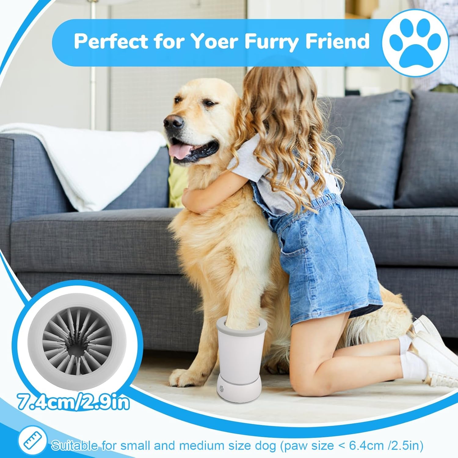 Automatic Dog Cleaner Washer and Massager, Electric Pet Foot Paws Washer for Dogs Cats, USB Portable Dog Feet Cleaner Cup for Medium to Large Dogs, Pet Grooming Supplies(White)