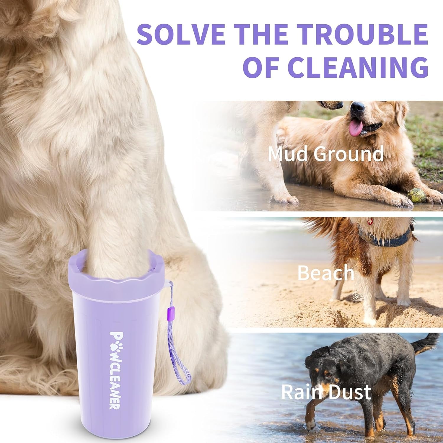 Dog Paw Cleaner, Washer, Muddy Pet Foot Cleaner for Small Medium Large Breed Dogs/Cats (With 3 Absorbent Towel) (Purple, Large)