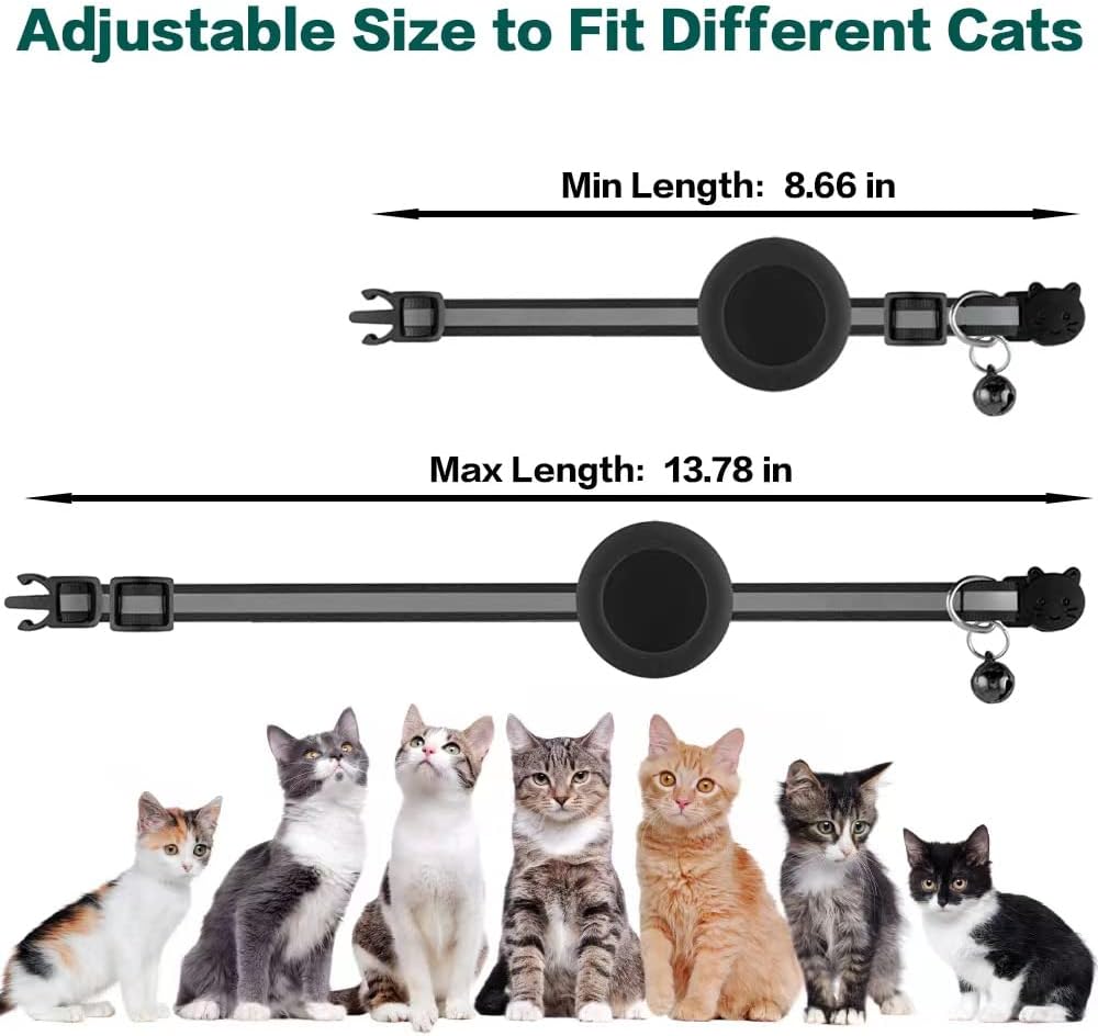 Airtag Cat Collar Breakaway, Reflective Kitten Collar with Apple Air Tag Holder and Bell for Girl Boy Cats, 0.4 Inches in Width and Lightweight (Blue)