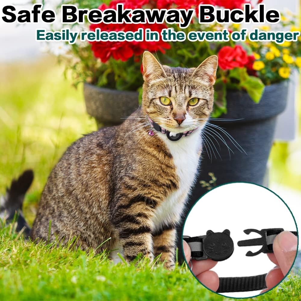 Airtag Cat Collar Breakaway, Reflective Kitten Collar with Apple Air Tag Holder and Bell for Girl Boy Cats, 0.4 Inches in Width and Lightweight (Blue)