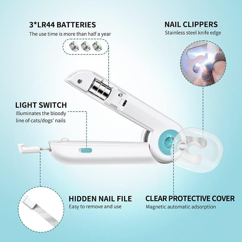 Dog Cat Nail Clippers and Trimmer Free Nail File Clippers with LED Light to Avoid Over-Cutting Nails