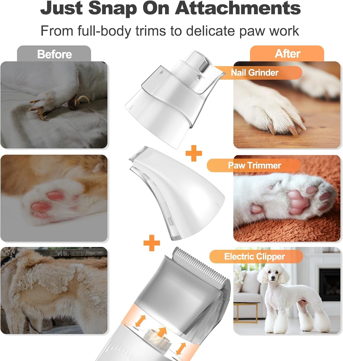 6-In-1 Dog Grooming Kit, Pet Grooming Vacuum for Shedding, Dog Hair Vacuum with Clipper Nail Trimmer Grinder, Pet Brush Groomer at Home, Low Noise Cats Hair Remover, 1.5L Dust Cup, White